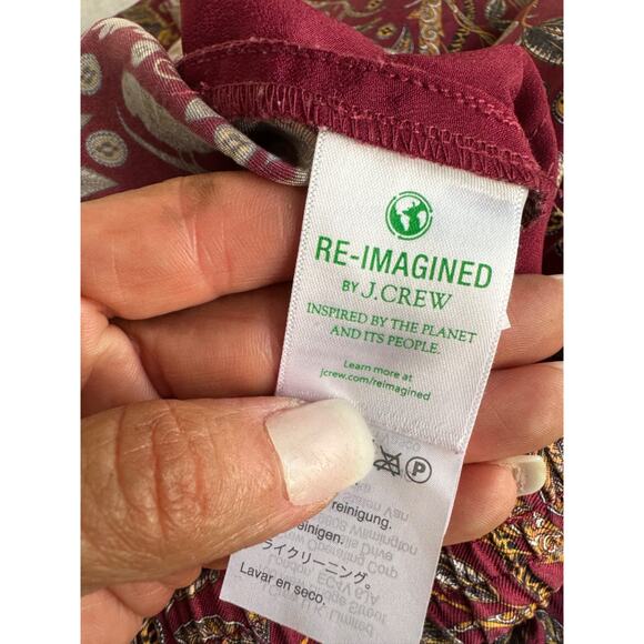 J.Crew Full Length Maroon Leopard Parrot Botanical Cheetah Silk Pants Size 10 . - Picture 7 of 8